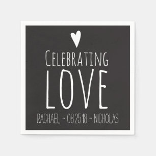 Serviette En Papier Black White Célébrer l'amour Mariage