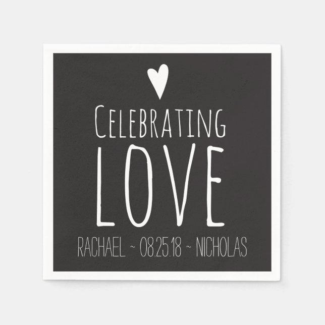 Serviette En Papier Black White Célébrer l'amour | Mariage (Devant)