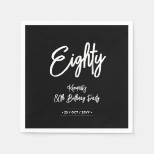 Serviette En Papier Black & White Chic Eighty 80e fête d'anniversair