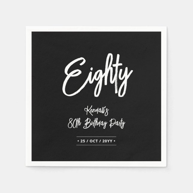 Serviette En Papier Black & White | Chic Eighty 80e fête d'anniversair (Devant)