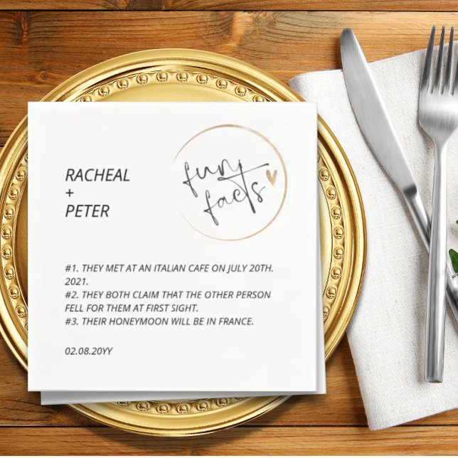 Serviette En Papier Black White Chic Moderne Fun Facts Script Mariage (Créateur téléchargé)