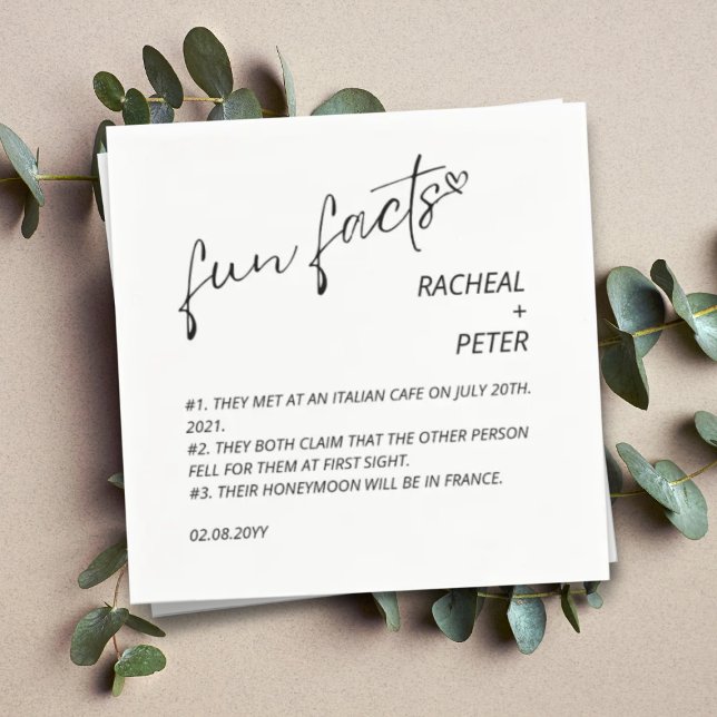 Serviette En Papier Black White Chic Moderne Fun Facts Script Mariage (Créateur téléchargé)