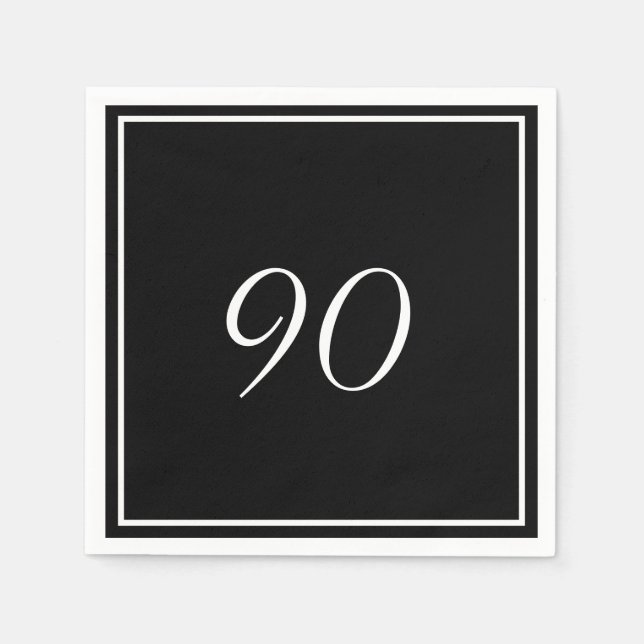 Serviette En Papier Black White Elegant 90e anniversaire (Devant)