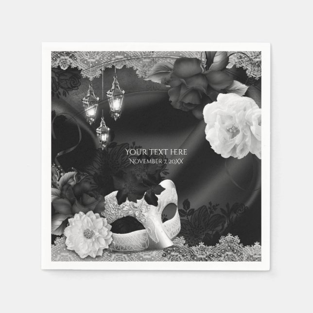 Serviette En Papier Black & White Elegant Masquerade Party (Devant)