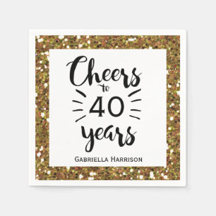 Serviette En Papier Black White et Gold 40e anniversaire