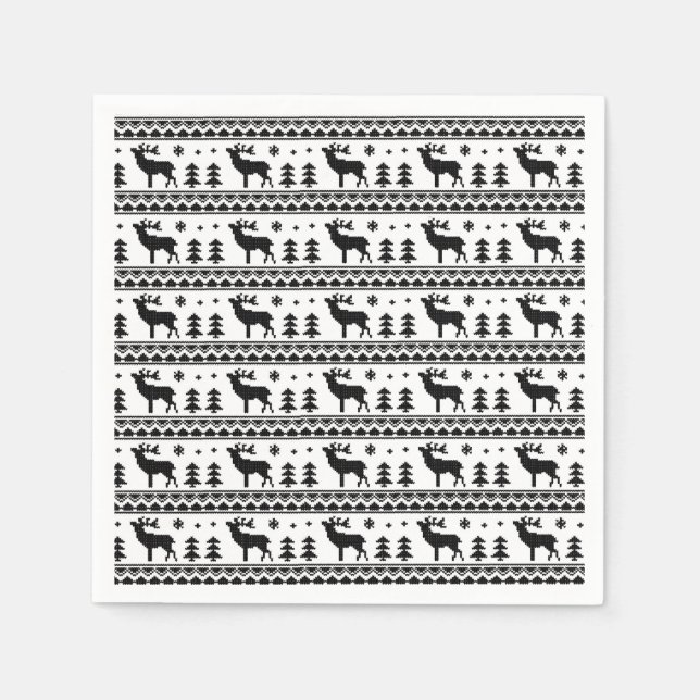 Serviette En Papier Black White Fair Isle Sweat Motif de Noël (Devant)