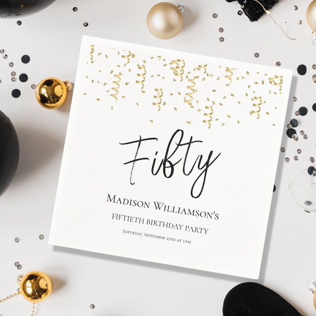 Serviette En Papier Black, White & Gold Cinquante, 50e anniversaire (Créateur téléchargé)