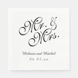 Serviette En Papier Black White M et Mme Papier mariage