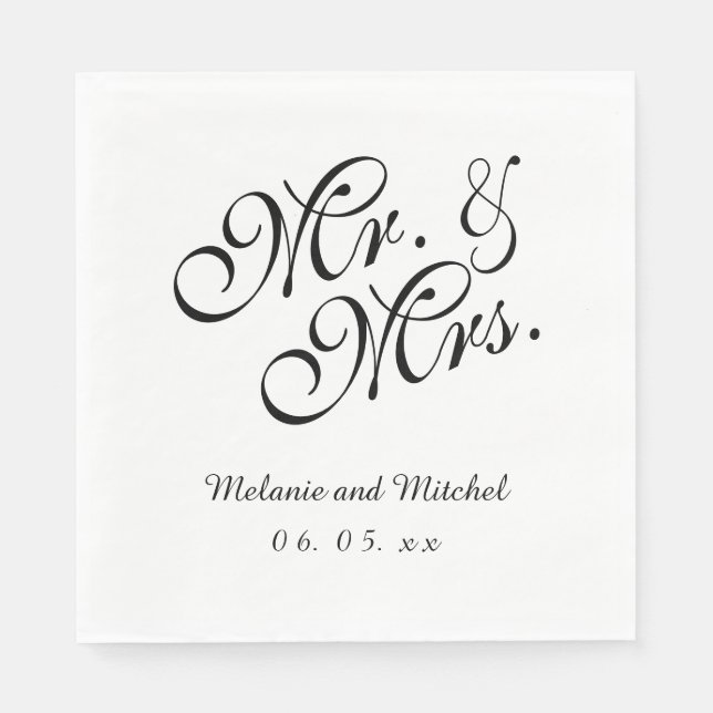 Serviette En Papier Black White M et Mme | Papier mariage (Devant)
