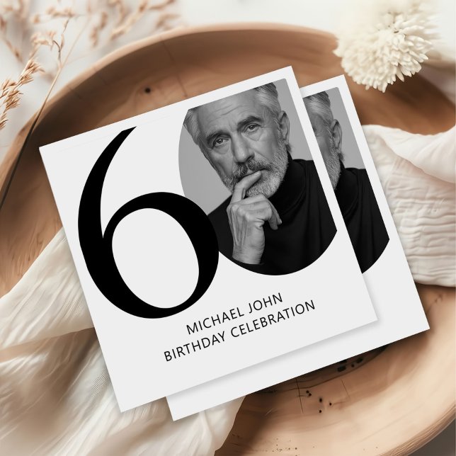 Serviette En Papier Black & White moderne 60e photo Anniversaire (Créateur téléchargé)