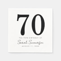 Black White Name Date Seventy 70th Birthday Party
