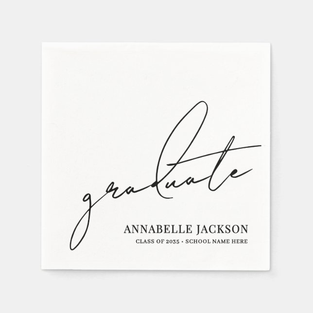 Serviette En Papier Black White Script Graduation (Devant)
