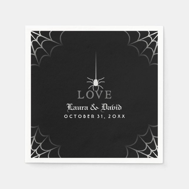 Serviette En Papier Black & White Spider Web LOVE Halloween Mariage (Devant)