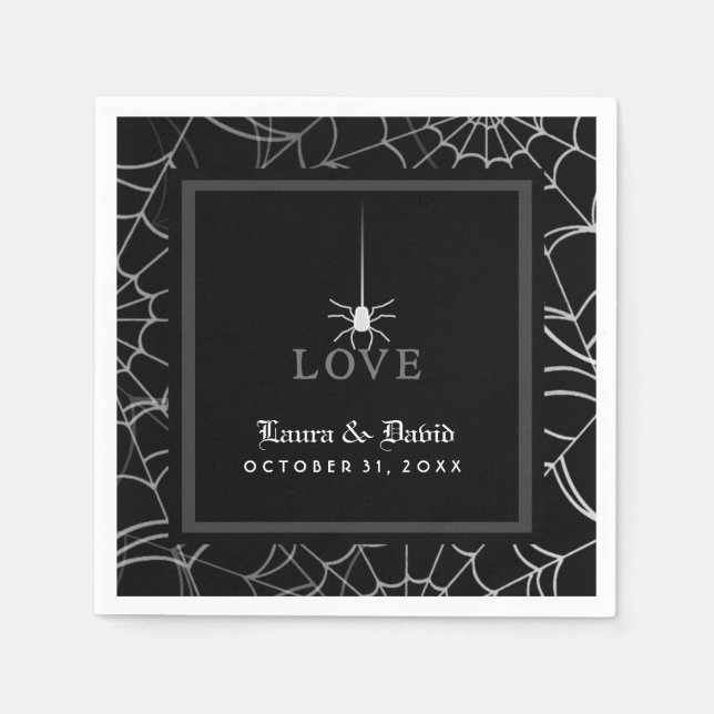 Serviette En Papier Black & White Spider Web LOVE Halloween Mariage (Devant)