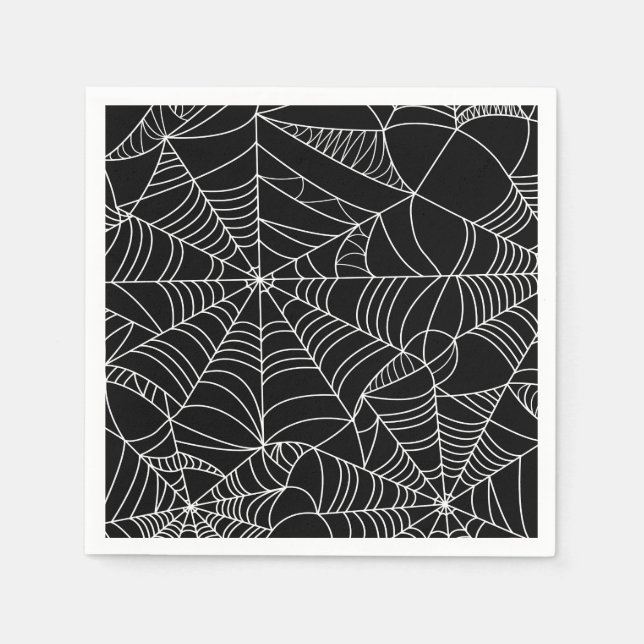 Serviette En Papier Black & White Spiderwebs Fête d'Halloween (Devant)