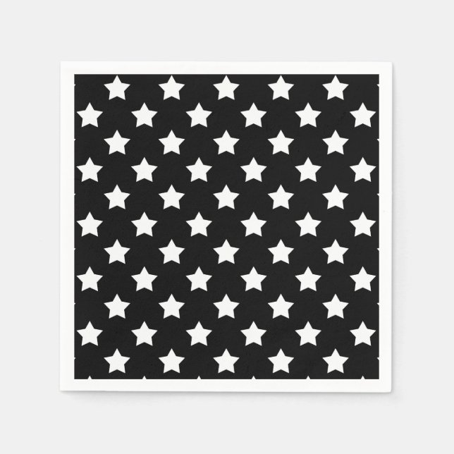 Serviette En Papier Black White Stars Motif Décor (Devant)