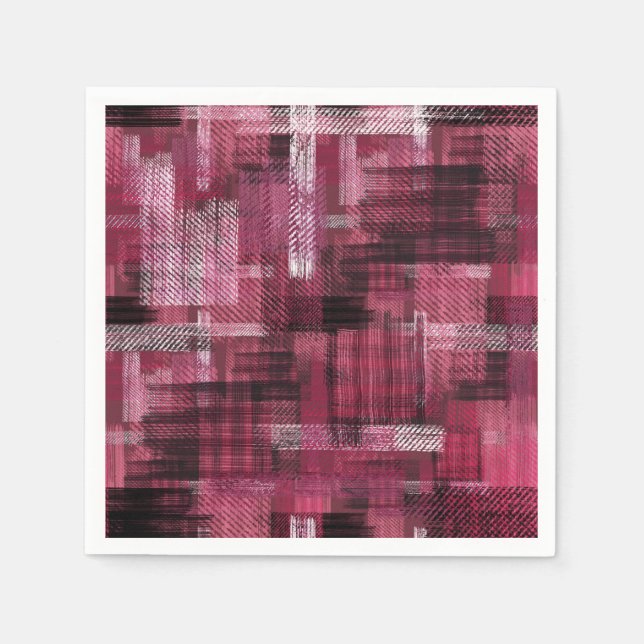 Serviette En Papier Black, white strokes and stripes on burgundy. (Devant)