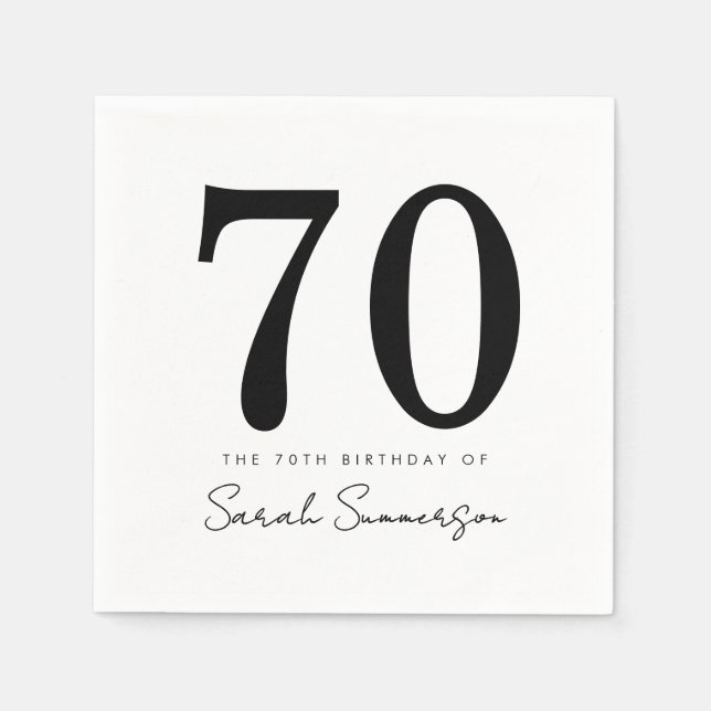 Serviette En Papier Black White Typography Seventy Name 70th Birthday (Devant)