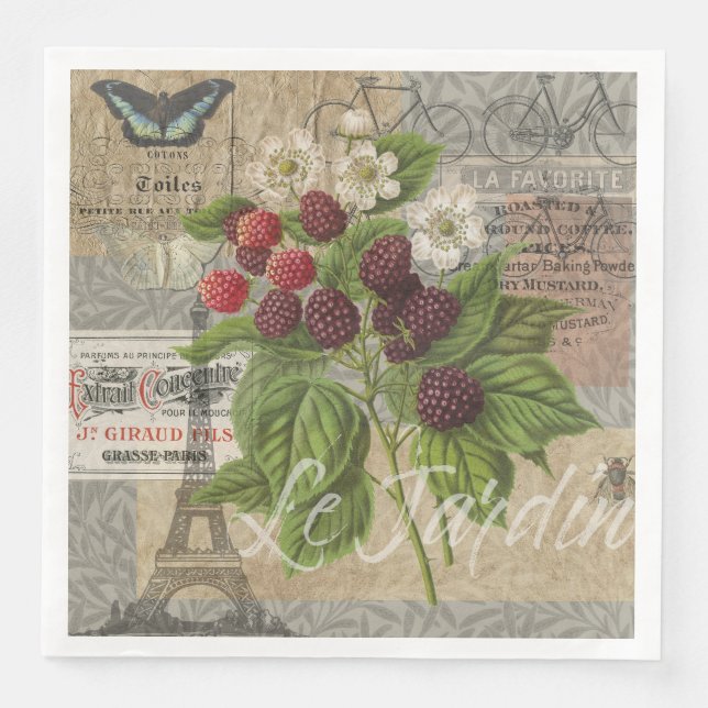 Serviette En Papier Blackberries Floral Garden Flower Papillon Art (Devant)