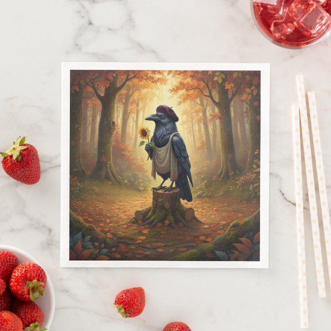Serviette En Papier Blackbird The Artful Corvid Raven Party (En situation)