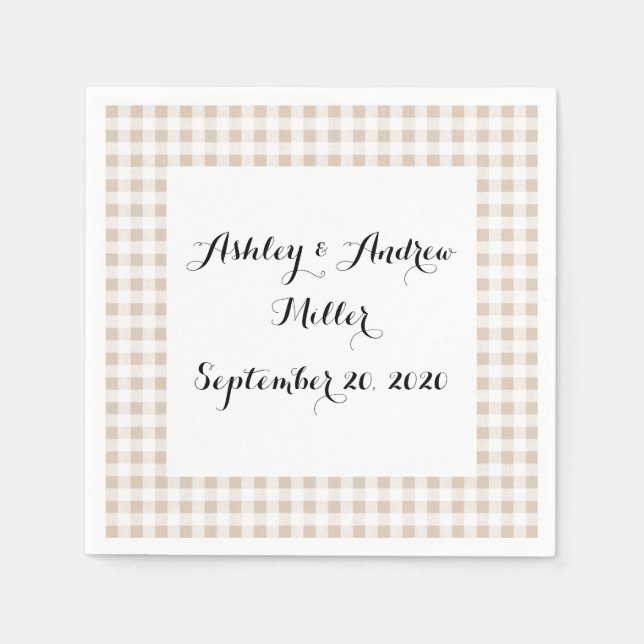 Serviette En Papier Blanc beige En vichy Motif (Devant)