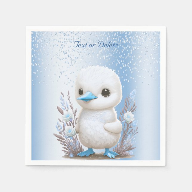 Serviette En Papier Blanc Canard bleu Floral Naples (Devant)