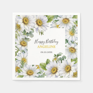 Serviette En Papier Blanc Daisy Floral Verdure Anniversaire