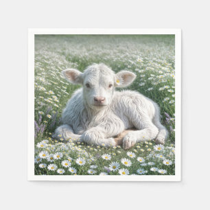 Serviette En Papier Blanc Écossais Haut-Calf Dans Le pré De Daisy