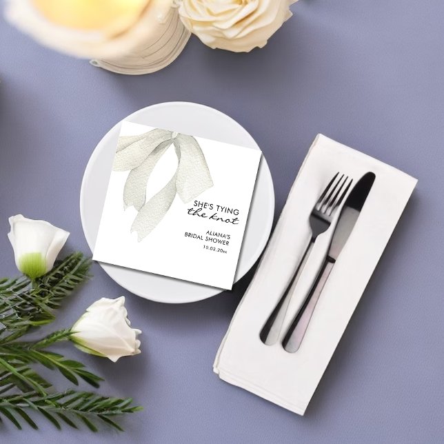 Serviette En Papier Blanc Élégant Elle Noue le Nœud Réception de Maria (Créateur téléchargé)