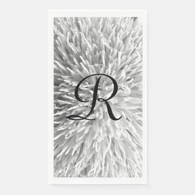 Serviette En Papier Blanc et noir Monogramme Abstrait Floral (Devant)