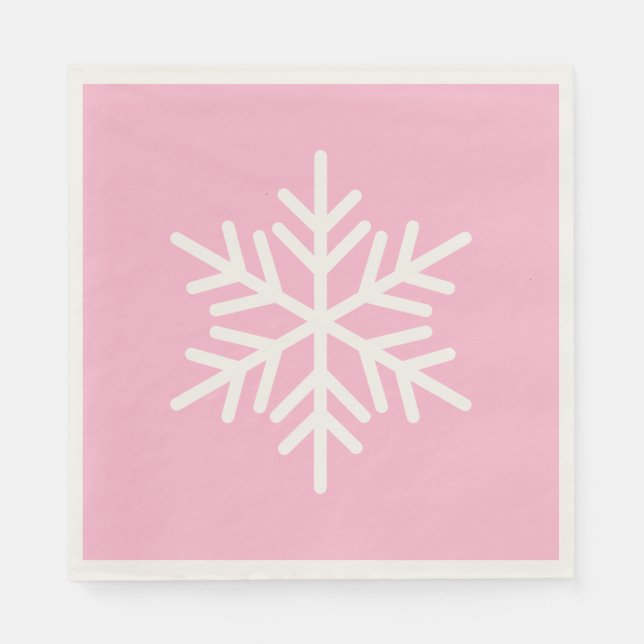 Serviette En Papier Blanc Festif Chic Flocon de Neige Alpin sur Rose P (Devant)