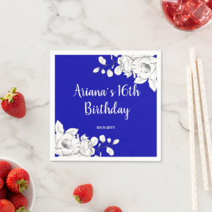 Serviette En Papier Blanc Floral Royal Blue Anniversaire