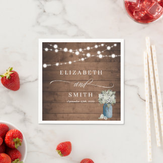 Serviette En Papier Blanc Floral Rustique Élégant Lumières Mariage en