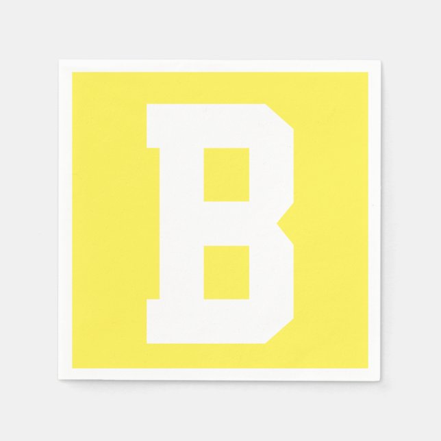 Serviette En Papier Blanc Grand Initial Moderne | Jaune Citron (Devant)