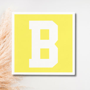 Serviette En Papier Blanc Grand Initial Moderne   Jaune Citron