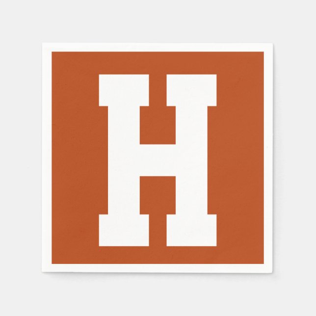 Serviette En Papier Blanc Grande Initial Moderne | Rouille (Devant)