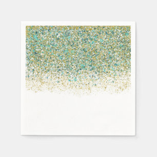 Serviette En Papier Blanc Or et Paillettes Bleu Canard Glamour Moderne