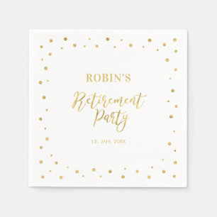 Serviette En Papier Blanc & Or Fête de retraite chic avec confettis