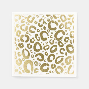 Serviette En Papier Blanc & Or Glam Imprimé Léopard Fête