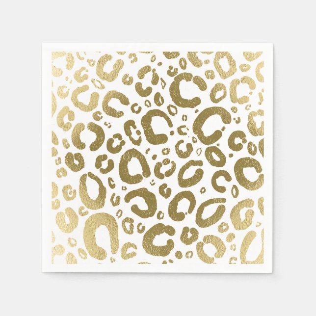 Serviette En Papier Blanc & Or Glam Imprimé Léopard Fête (Devant)