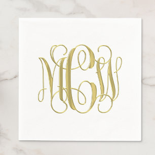 Serviette En Papier Blanc Or Préparatoire Vigne Écriture Monogramme DI