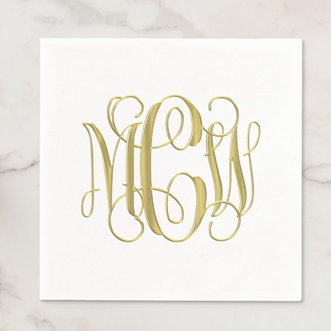 Serviette En Papier Blanc Or Préparatoire Vigne Écriture Monogramme DI (Créateur téléchargé)