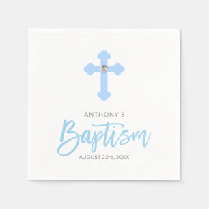 Serviette En Papier Blanc personnalisé Pastel Blue Boy Cross BAPTISM