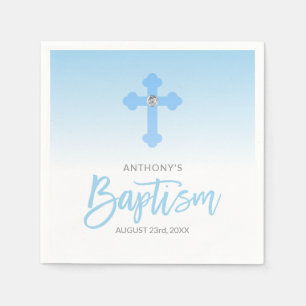 Serviette En Papier Blanc personnalisé Pastel Blue Boy Cross BAPTISM