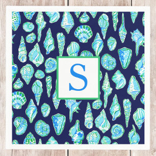 Serviette En Papier Blanc Prépa Bleu Vert Coquillage Monogramme Navy