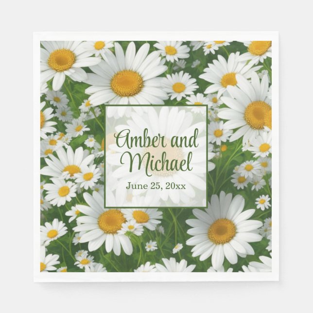 Serviette En Papier Blanc printemps floral blanc marguerites verdure (Devant)