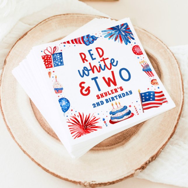 Serviette En Papier Blanc rouge et deux 4 juillet fête du 2e anniversa (Créateur téléchargé)