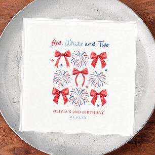 Serviette En Papier Blanc rouge et deux juillet Fille 2 Anniversaire B