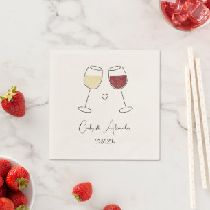 Serviette En Papier Blanc Rouge Verre de vin Cheval Mariage Fiançaille