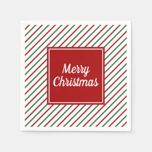 Serviette En Papier Blanc Rouge Vert rayures Joyeux Noël
